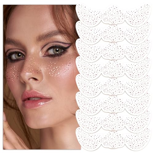 Glitter Freckles Face Tattoo,Rose Gold Face Glitter Makeup Speckles, Waterproof Rose Gold Speckles - Cute Glitter Makeup Accessories For Women - 8 Pcs