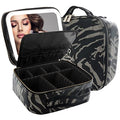MOMIRA Zebra Beige Makeup Bag with Lighted Mirror, Adjustable Dividers Travel Case