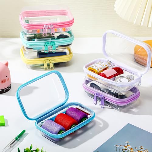 Sanwuta 6 Pcs Clear Hard Zipper Case Plastic Zipper Pouches Transparent Makeup Bag Pencil Case Pouches Toiletry Diaper Bag for Travel Toy Storage Organizer Bins(Colorful,5 x 3 x 2 Inch)