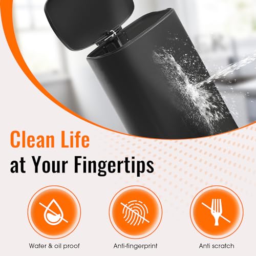 13 Gallon Stainless Steel Trash Can with Lid - Fingerprint Proof Black - Slim & Quiet
