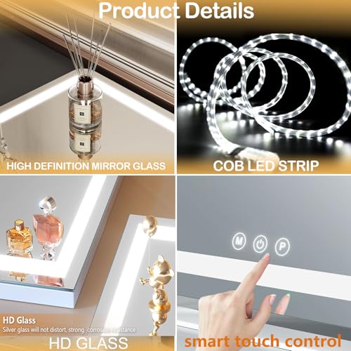 Vanity Mirror with Lights, 11"¡¿ 14" LED Makeup Mirror, Lighted Makeup Mirror with Lights, Smart Touch Control Dimmable 3 Modes Light 360¡ÆRotation Gold