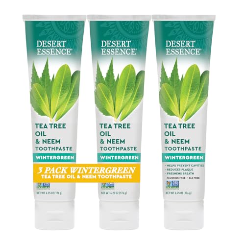 Desert Essence Tea Tree & Neem Toothpaste Wintergreen 3 Pack 6.25 oz
