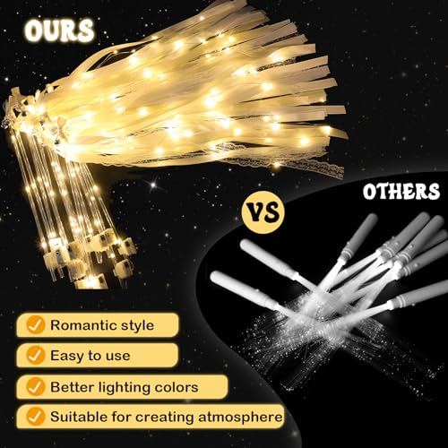 LED Fairy Wands 100 Pcs Wedding Glow Stick with Ribbon & Bell - Warm White, Flashing Modes