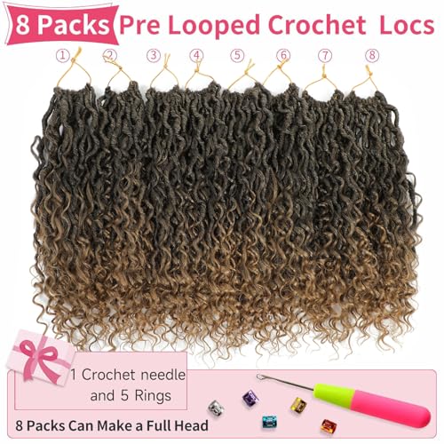 Alicoco Goddess Locs Crochet Hair 14 Inch 8 Packs Faux Locs with Curly Ends for Women Boho Style