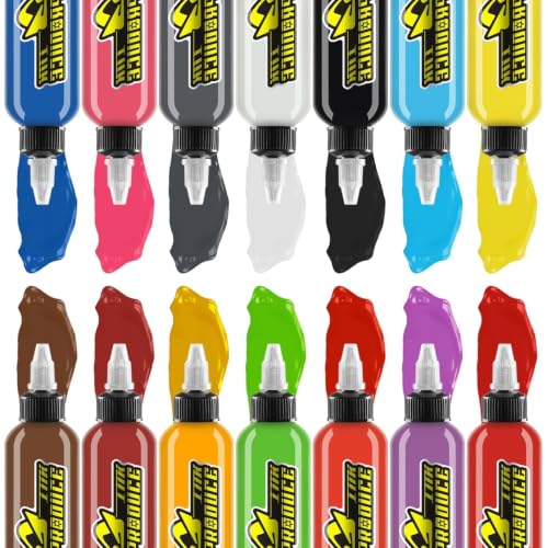 14 Colors Tattoo Ink Set - 1oz Bright Permanent Pigment for Professional & Beginner Tattoo Artists