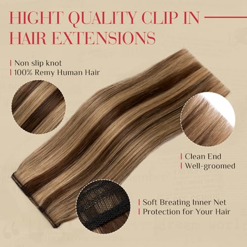 Clip in Hair Extensions 4PCS Short Human Hair - Medium Brown & Dark Blonde Variation of THIS listing