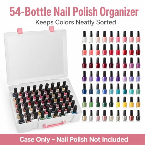 FULLCASE White 54-Bottle Nail Polish Organizer Case with Removable Foam