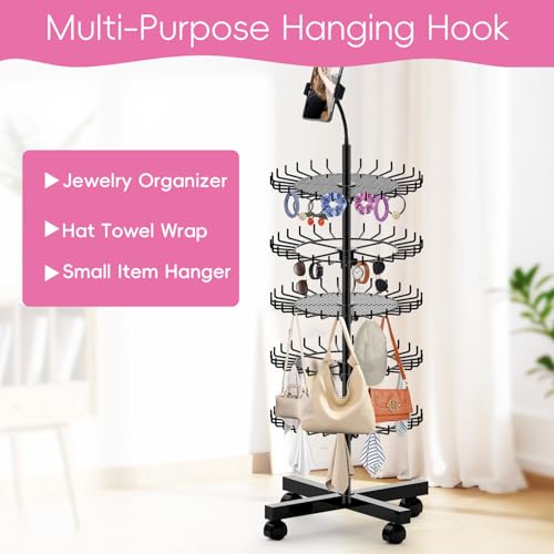 Braiding Hair Rack Standing with 140 Pegs, Height Adjustable Hair Extension Holder with Wheels, Braiding Rack Stand for Hair with Phone Holder for Displaying & Separating Hair (Black)