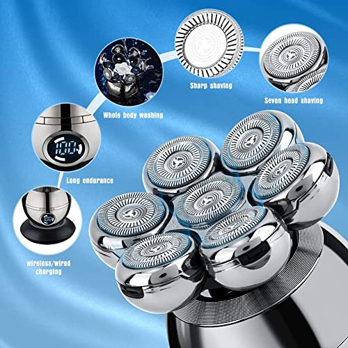 6-in-1 Electric Head Shaver for Bald Men Wet Dry Cordless Rechargeable Skull Razor