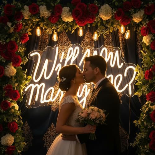 Will You Marry Me Neon Sign LED Light Up Letters - Warm White, 21.7x13.8 Inch