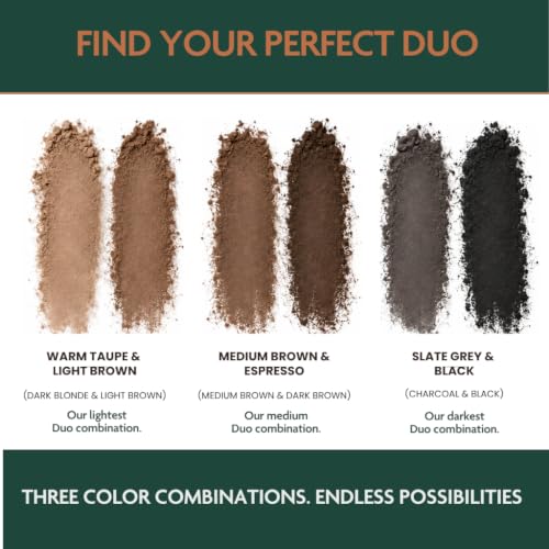 Marie-José Duo Brow Powder Kit Slate Grey & Black (Grey Charcoal) – Waterproof, Includes Stencils & Dual-Ended Brush