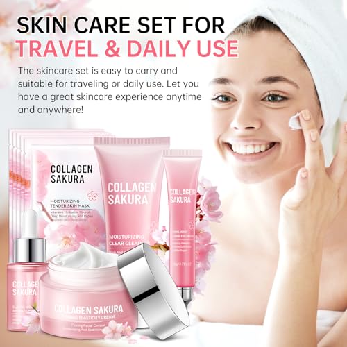 10-Piece Sakura Skin Care Set for Teens & Women Travel Kit Hydrating & Repairing