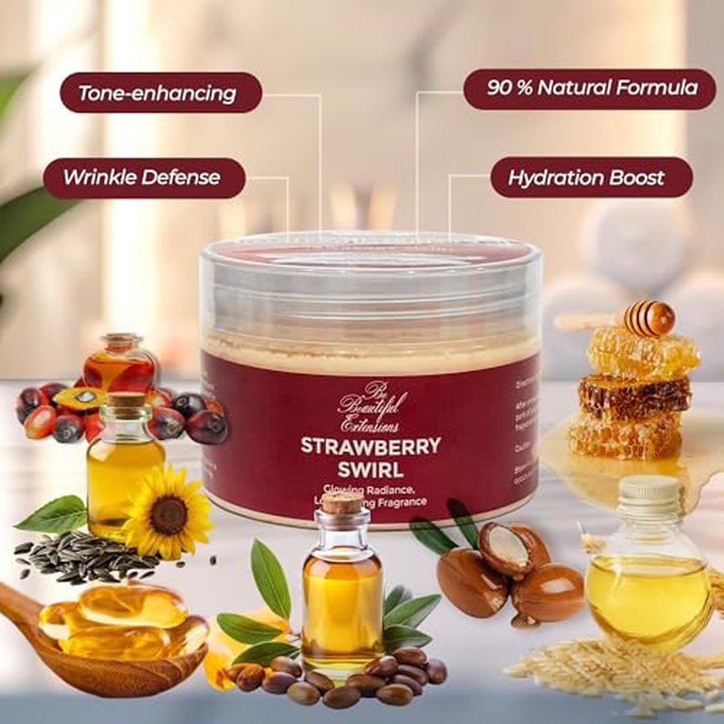 body butter strawberry scent long -lasting fragrance,hydrate skin jojoba oil and more 8oz