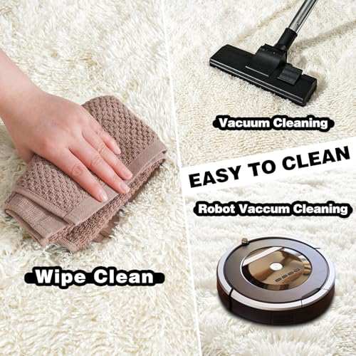 Cream White Fluffy Area Rug 9x12 ft for Living Room & Bedroom - Super Soft Shag with Non-Slip Base