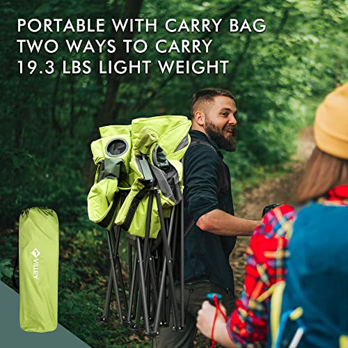 Green VILLEY Double Camping Chair with Cooler Bag, Wide Loveseat, Heavy Duty Foldable Couch, Portable Steel Frame, 600 lbs Capacity
