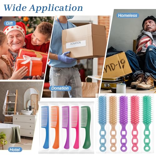 100 Pcs Hair Brush & Comb Set - 50 Hair Combs + 50 Travel Brushes, 5 Colors, Individually Wrapped