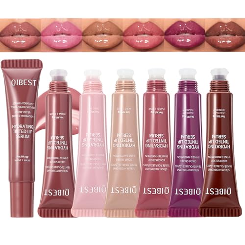 Tinted Lip Serum Gloss ? Hydrating Lip Plumper with Natural Shine, Nourishing Hydration with Polypeptide Non-Sticky, Long-Lasting Color, Moisturizing Lip Makeup (6Pcs)