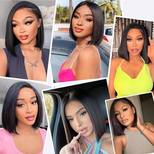 14-Inch Black 200% Density Full Lace Bob Wig Human Hair - Natural Look