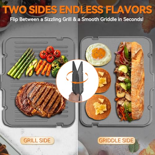 Indoor Grill & Electric Griddle Combo - Stainless Steel, 6-in-1 with Removable Plates & Silicone Mold