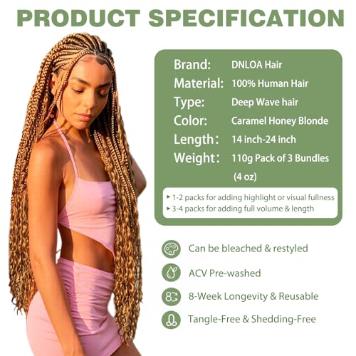 DNLOA 16 Inch Caramel Honey Blonde Boho Hair for Braiding 27# Human Knotless Deep Wave Bundles