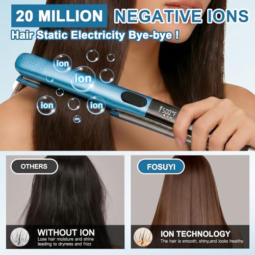 FOSUYI 500°F High Temp 1-Inch Ceramic Flat Iron with 2 in 1 Straightener & Curler, Negative Ion, Dual Voltage Travel Hair Styler