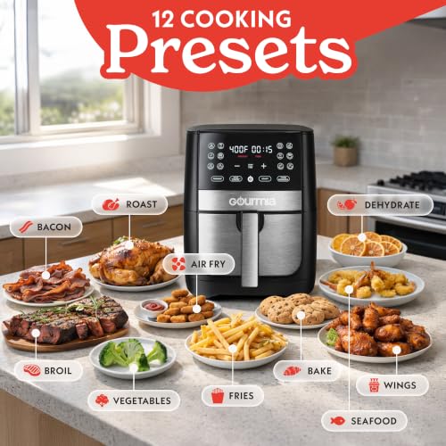 Gourmia 8 Qt Air Fryer with 12 Presets Stainless Steel Kitchen Appliance
