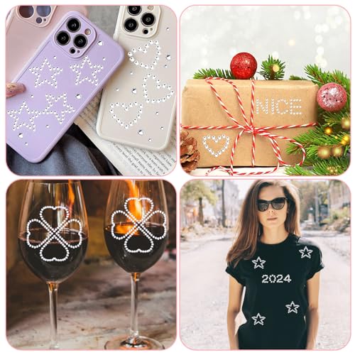 5Pcs Rhinestone Stickers Heart Numbers Letters Sticker Self-Adhesive Glitter Alphabet Jewels Decal Crystal Gemstone Border Art Sticker for Face Makeup Body Nail Craft Clothes Festival Decors