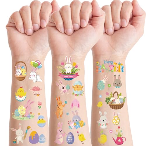 Easter Stickers Tattoos,10 Sheets Temporary Easter Egg Stickers Bunny Stickers for Kids Easter, Easter Egg Decorating Easter Egg Basket Goodie Bags Stuffers Fillers Party Supplies