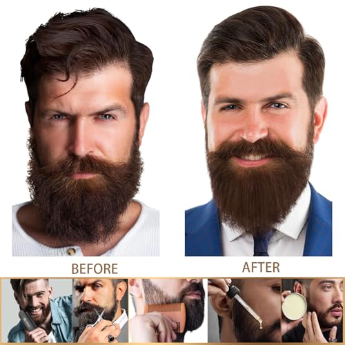 Beard Straightener Kit with Oil, Balm, Comb, Scissors - 5-in-1 Grooming Set