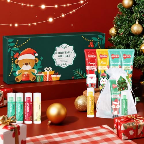 Christmas Bulk Gifts for Women, Lip Balm & Hand Cream Set with Organza Bag Thank You Card, Stocking Stuffers for Coworkers Teacher Mom Nurse, Thank You Gifts, Bridal Shower Wedding Favor for Guests