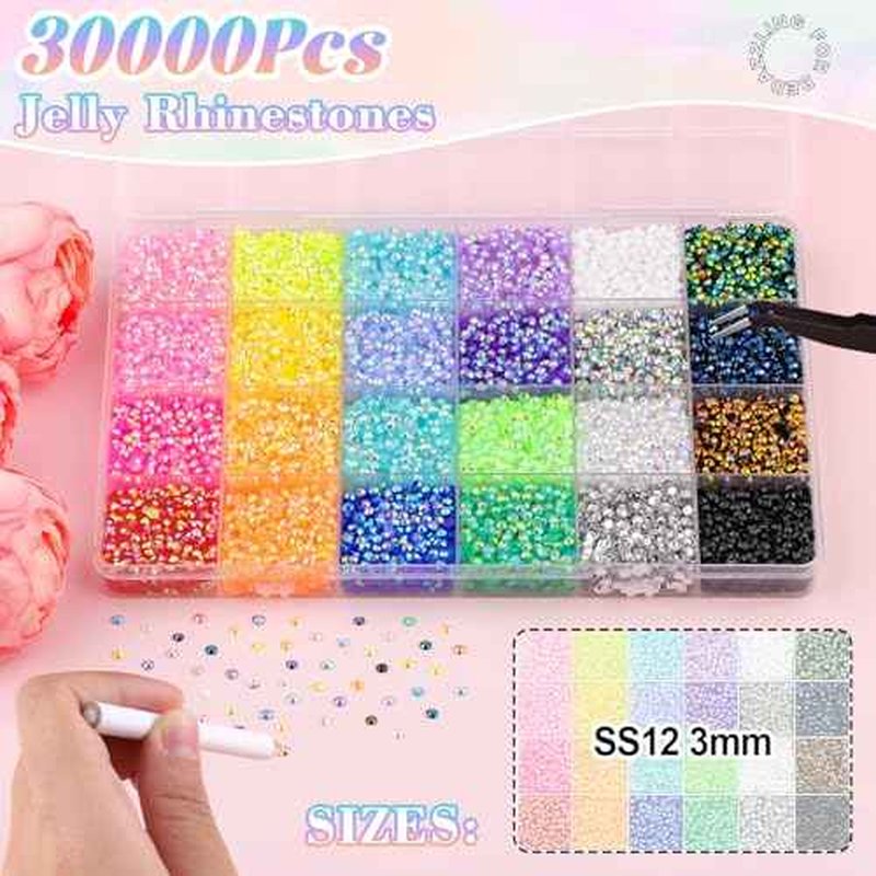 32000Pcs Resin Rhinestones for Bedazzling with B7000 Jewelry Glue, 3MM Colorful Gems Flatback Rhinestones for Crafting, Crystal for DIY Crafts Clothing Tumblers Mugs Shoes Fabric Decor Nail Art