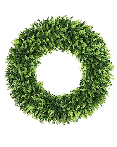 32 Inch Artificial Boxwood Wreath with Yellow Cloth Can DIY Shaped - Green / 32 Inch