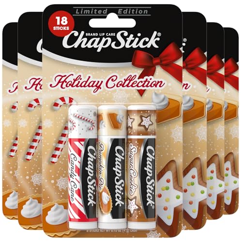 Holiday Lip Balm Set - Candy Cane, Sugar Cookie & Pumpkin Pie Flavors, 18 Sticks