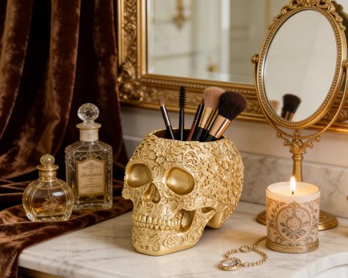 Gold Skull Decorative Bowl Gothic Gift - Artistic Resin Centerpiece