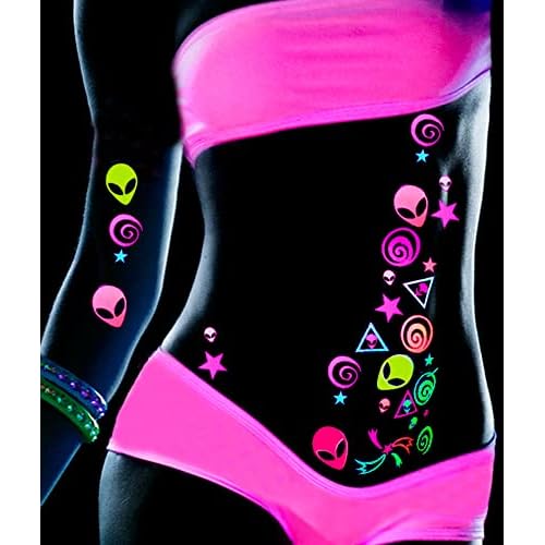 Sasswear Blacklight Body Stickers - Neon Fashion Accessories for Raves, Festivals and Glow Parties, 40/pk (Alien)
