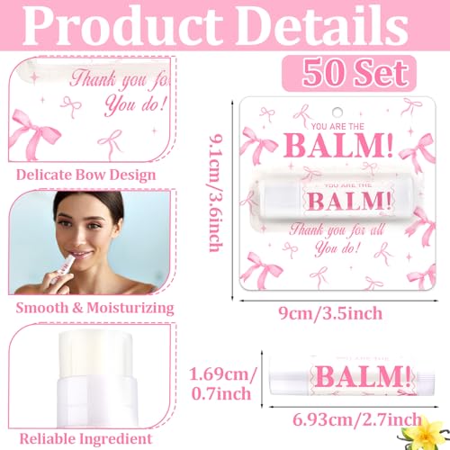 50 Pack Pink Bow Lip Balm Set - Moisturizing Lip Care Gifts for Women & Bridal Parties - Variation of THIS listing