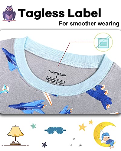 Children's Boys Pajama Set 4 Pieces Long Sleeve Cotton Sleepwear - Blue Grey Airplane Variation 2T