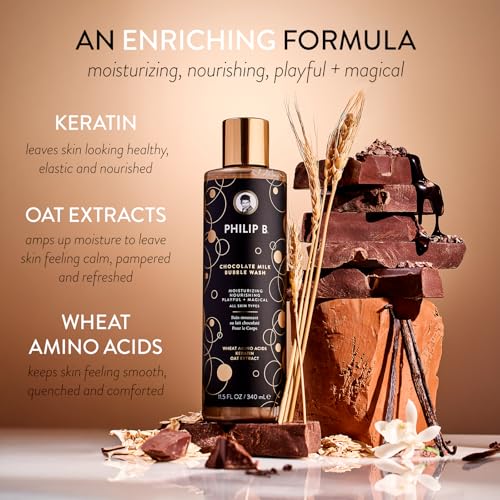 PHILIP B Chocolate Milk Bubble Wash 11.5 Fl Oz (340mL) - Moisturizing & Nourishing, Formulated With Wheat Amino Acids, Keratin & Oat Extract, for All Skin Types