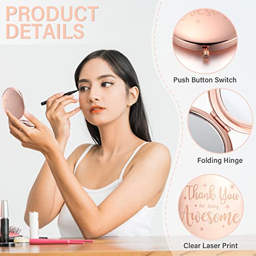 Rose Gold Compact Mirrors Set of 12 - Double Sided Travel Makeup & Magnifying Mirrors, Inspirational Quotes for Women and Gift