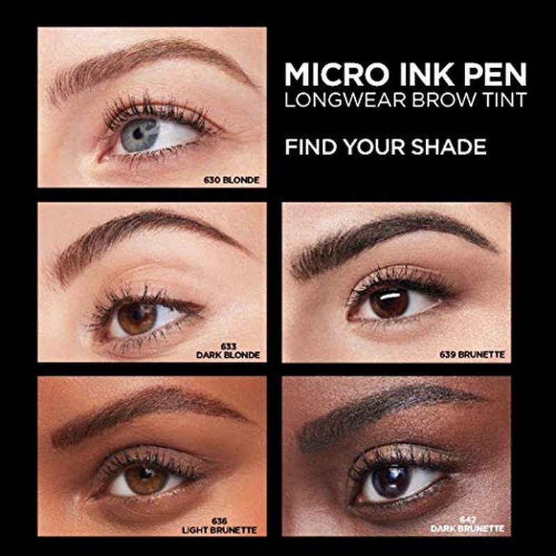 L'Oreal Paris Micro Ink Pen by Brow Stylist, Longwear Brow Tint, Hair-Like Effect, Up to 48HR Wear, Precision Comb Tip, Dark Brunette, 0.033 fl; oz.