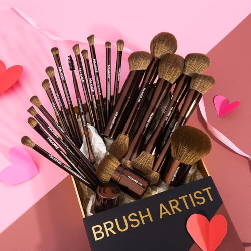 20-Piece Makeup Brush Set with Double-Ended Kabuki Brushes - Brown, Full Collection