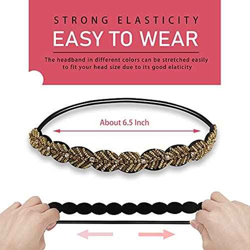 Elastic Rhinestone Headbands for Women, 5Pcs Handmade Crystal Beaded Elastic Headband Set Fashion Vintage Diamond Jewel Hair Band Headwear Hair Accessories for Ladies and Girls