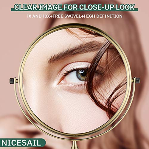 Nicesail Tabletop Makeup Mirror, Double-Side 1X-10X, 360 Swivel Magnifying Mirror for Table Desk Make up Vanity, No Light Antique Bronze (8 Inch, 10X)
