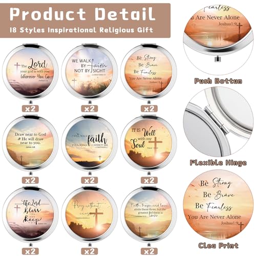 18 Pcs Christian Compact Mirrors Gifts for Women Bulk Religious Pocket Mirror with Bible Verse Inspirational Scripture Quote Church Gifts for Ladies Church Congregation Group Party Favors