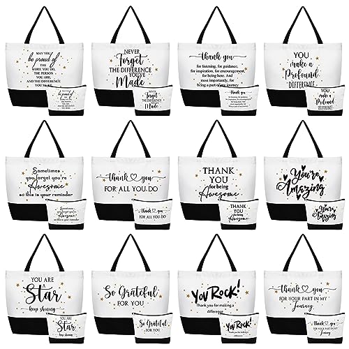 Cunno 24 Pcs Thank You Gifts Bag Bulk for Volunteer Women Canvas Tote Bag for Team Coworker Social Worker Nurse Teacher Staff(Classic Thank You)