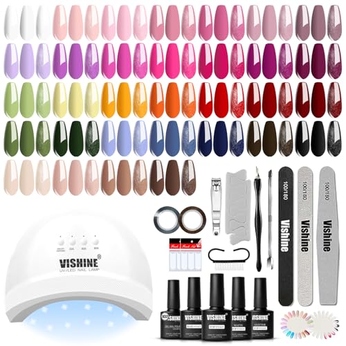 Vishine UV LED Nail Lamp Gel Polish Kit C002 — 32 Colors + Base & Top Coats, Includes Lamp, Tools