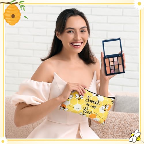 Sweetude 20 Pcs Bee Makeup Bags Funny Cosmetic Bags Stuff Bulk Zipper Canvas Bee Gifts Purse Toiletry Organizer for Women Birthday Party Favors, 7 x 4.3 Inches