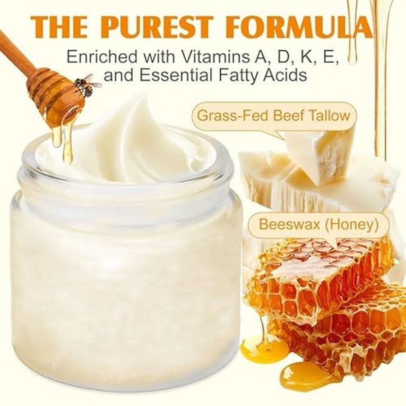 Grass Fed Honey & Tallow Balm, Tallow+Honey Cream, Organic Beeftallow and ManukaHoney Face Cream, Hydrating Soothing Moisturizer For Skin (1)