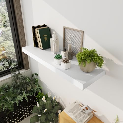 White Floating Shelves 36 Inch Long, 12 Inch Deep Set of 2 - Wall Storage & Display