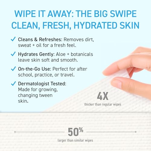 TBH Kids XL Wipes for Kids and Teens ?Extra Large Wipes, Alcohol Free Disposable Washcloths, Unscented Cleansing Cloths for Teen Girls & Boys ? 5 pk (100ct total)